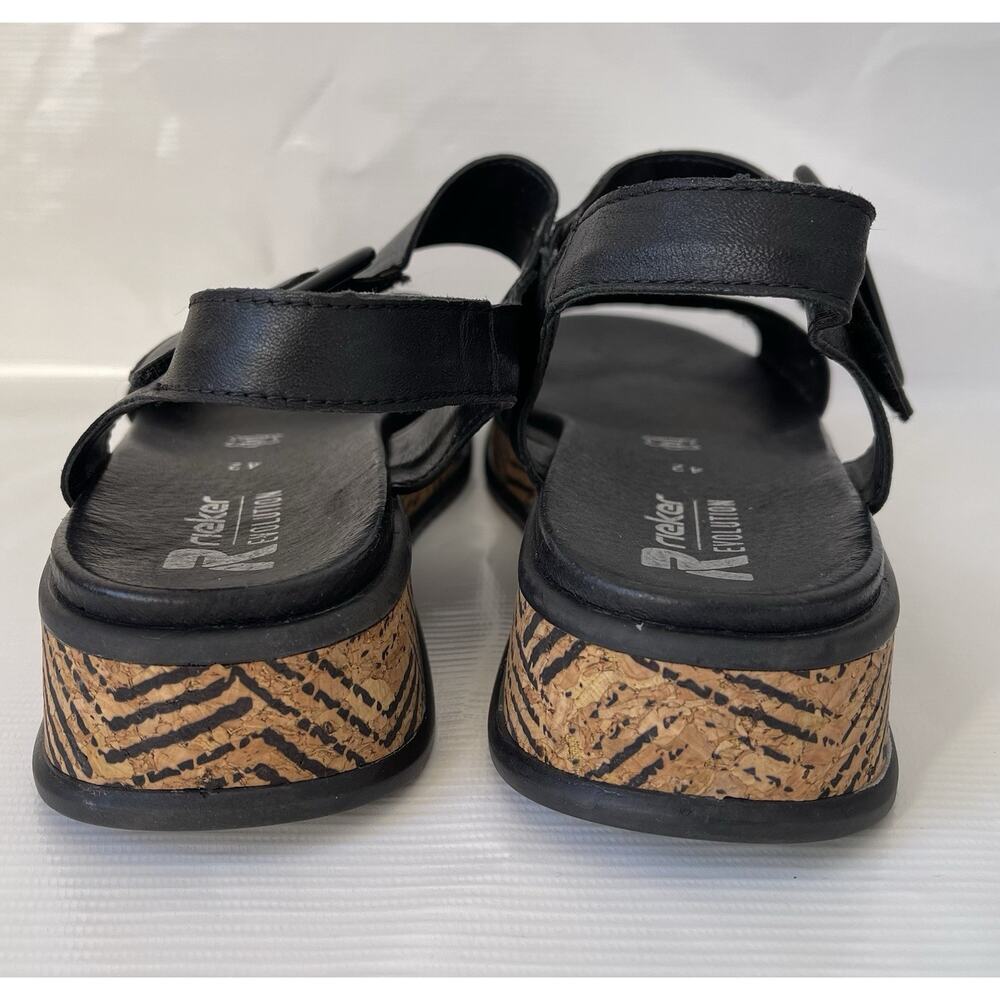 Rieker Womens Revolution Wedge Sandal Black Sz 42 Us 10.5 Leather - Picture 4 of 12